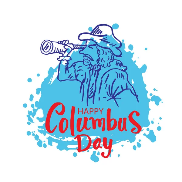 Szczęśliwy Dzień Kolumny Kreskówki Columbus Patrząc Spyglass — Wektor stockowy