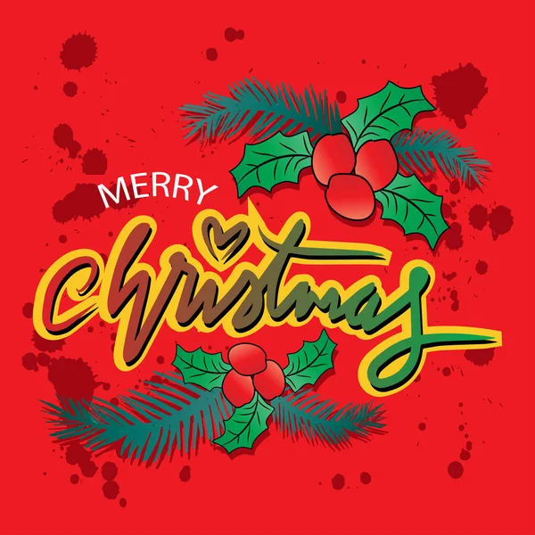 Feliz Natal Mão Lettering Caligrafia — Vetor de Stock