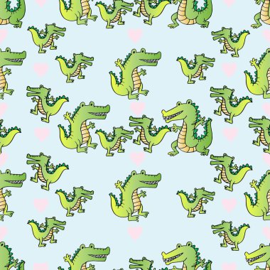 Şirin timsahlarla kusursuz desen. Vektör çizimi. Çizgi film biçimi.