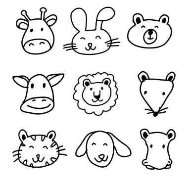 Sevimli çizgi film Hayvan Zürafa Tavşan Ayı Aslan Aslan Aslan İnek Su Aygırı