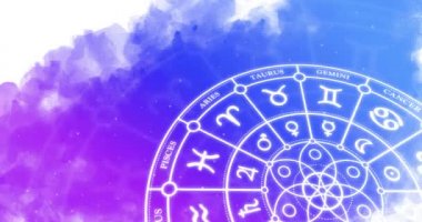 Burç dairesi astrolojik işaretlerle suluboya arka planda döner. Döngü Canlandırması.