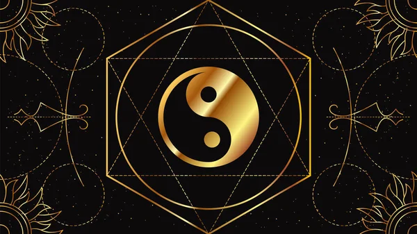Tao Yin Yang Ellentétek Egységének Kínai Szimbóluma Varázslatos Jele Arany — Stock Vector