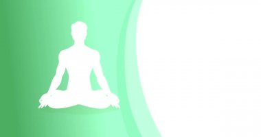 Bitki dallarının yeşil arka planında lotus pozisyonunda oturan bir adamın silueti..