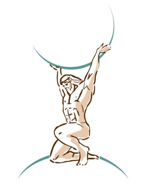 Gökyüzünü tutan Atlas. Antik Yunan Tanrısı. Siluet vektör çizimi.
