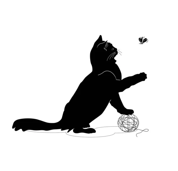 Katze Und Schmetterling Streicheleinheiten Simbol Karte Illustration Für Buch Banner — Stockvektor
