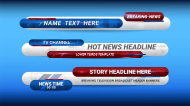 Graphic set of Broadcast News Lower Thirds Banner for Television, Video and Media Channel clipart