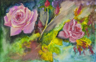 Suluboya, parlak bir arka plan gül ile çizim