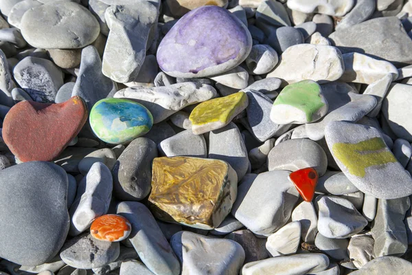 Fondo Piedras Marinas Playa Junto Mar Colores Pintados —  Fotos de Stock
