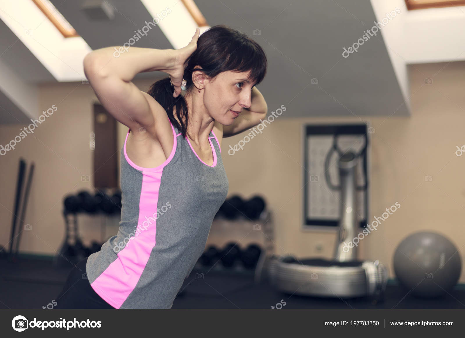 Fitness Exercises Woman Performs Exercise Bar Bench Press