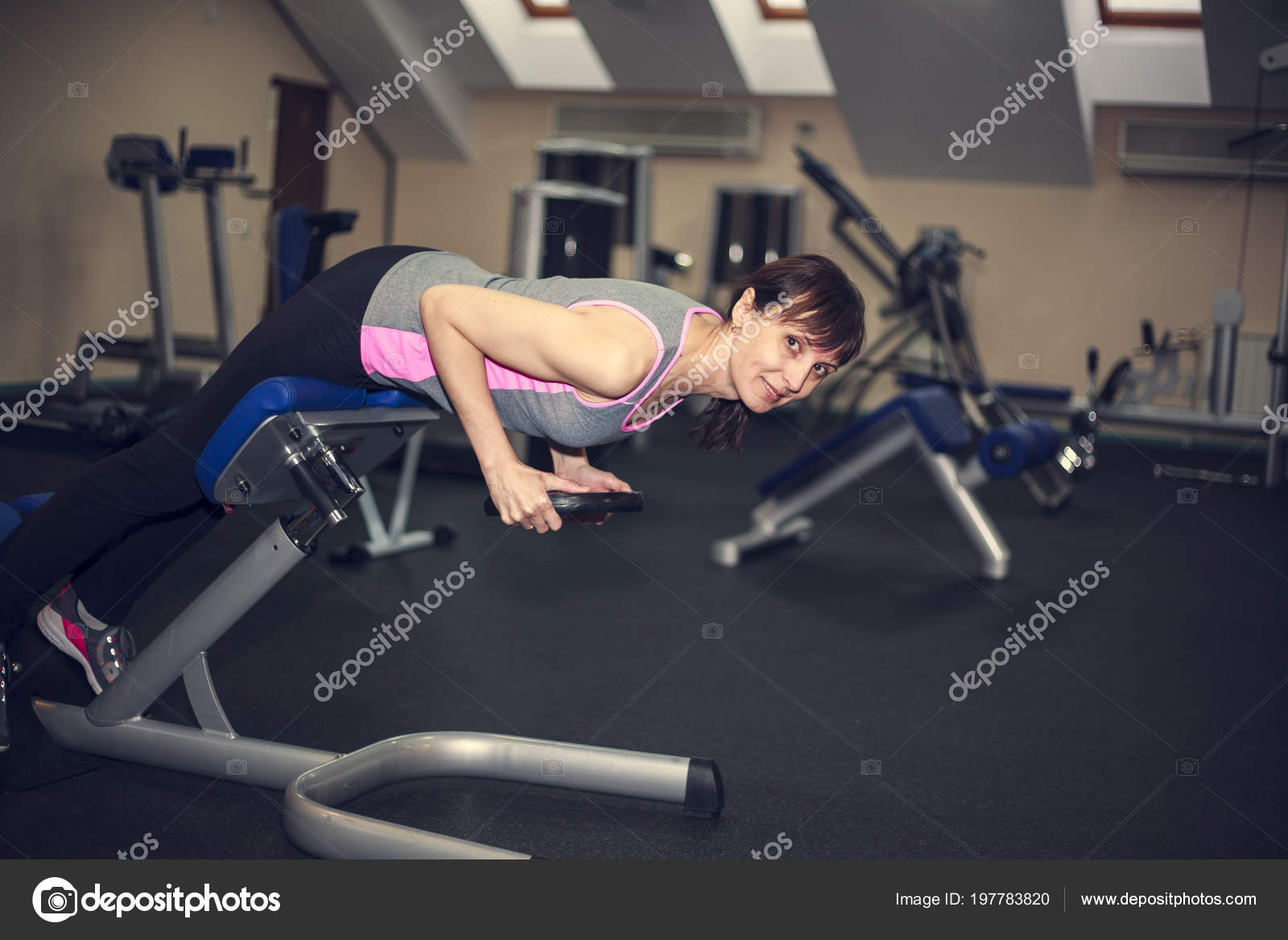 Fitness Exercises Woman Performs Exercise Bar Bench Press