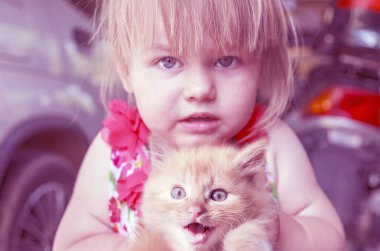 duygular, küçük kırmızı bir kedi yavrusu, küçük kız sesi