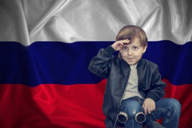 Independence Day in Russia, June 12, Russian patriotic background. Russian A boy salutes his hand, clipart
