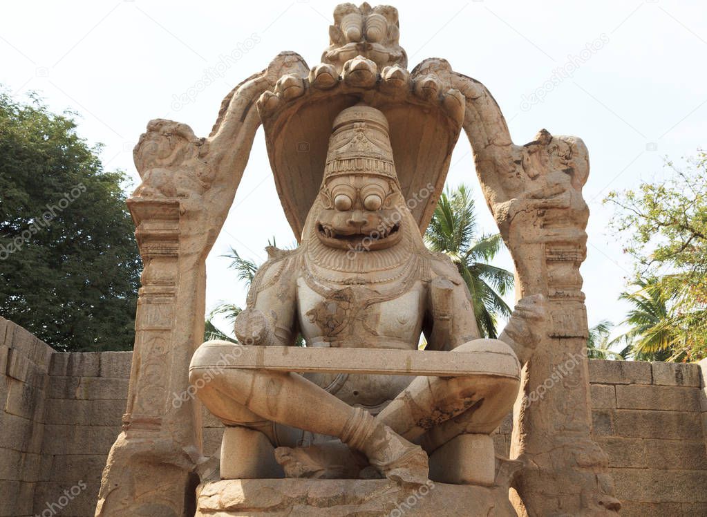 Statue of Narasimha, Karnataka, Hampi, India, ruins of the city of Vijayanagar