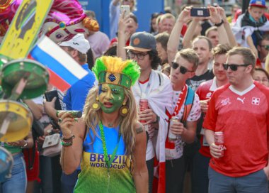Rostov-On-Don, Rusya-17 Haziran, 2018: FIFA Dünya Kupası 2018 ev sahibi şehir Rostov-on-Don yer Rostov Arena, fanlar, İsviçre