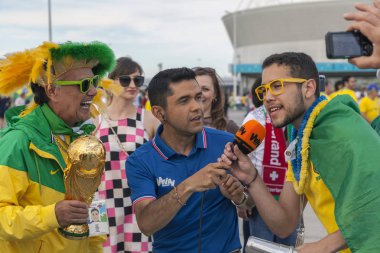 Rostov-On-Don, Rusya-17 Haziran 2018: FIFA Dünya Kupası 2018 ev sahibi şehir Rostov-on-Don yer Rostov Arena, Brezilya hayranları,