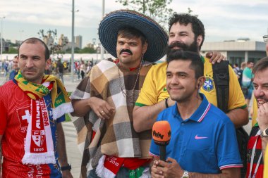 Rostov-On-Don, Rusya-17 Haziran 2018: FIFA Dünya Kupası 2018 ev sahibi şehir Rostov-on-Don yer Rostov Arena, Brezilya hayranları,