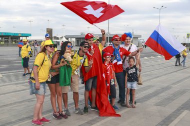 Rostov-On-Don, Rusya-17 Haziran, 2018: FIFA Dünya Kupası 2018 ev sahibi şehir Rostov-on-Don yer Rostov Arena, fanlar, İsviçre