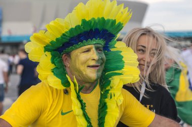 Rostov-On-Don, Rusya-17 Haziran 2018: FIFA Dünya Kupası 2018 ev sahibi şehir Rostov-on-Don yer Rostov Arena, Brezilya hayranları,