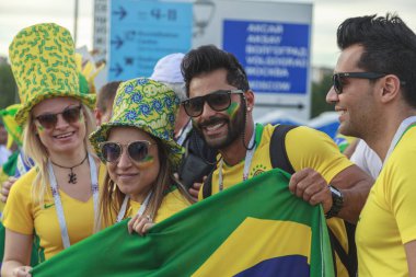 Rostov-On-Don, Rusya-17 Haziran 2018: FIFA Dünya Kupası 2018 ev sahibi şehir Rostov-on-Don yer Rostov Arena, Brezilya hayranları,