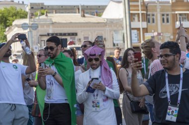 Rostov-On-Don, Rusya Federasyonu - 20 Haziran 2018: FIFA Dünya Kupası 2018 ev sahibi şehir Rostov-on-Don Rostov Arena, Suudi Arabistan hayranları editoryal yerleştirin.