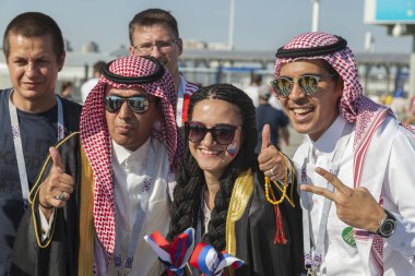 Rostov-On-Don, Rusya Federasyonu - 20 Haziran 2018: FIFA Dünya Kupası 2018 ev sahibi şehir Rostov-on-Don Rostov Arena, Suudi Arabistan hayranları editoryal yerleştirin.