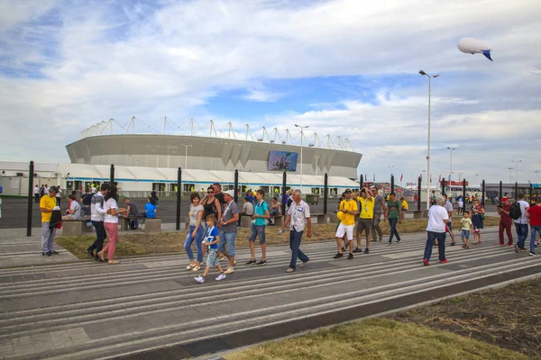 Rostov-On-Don, Rusya-17 Haziran 2018: FIFA Dünya Kupası 2018 ev sahibi şehir Rostov-on-Don yer Rostov Arena, inşaat, akşam manzara tamamlanması aşamasında Rostov Arena Stadyumu.