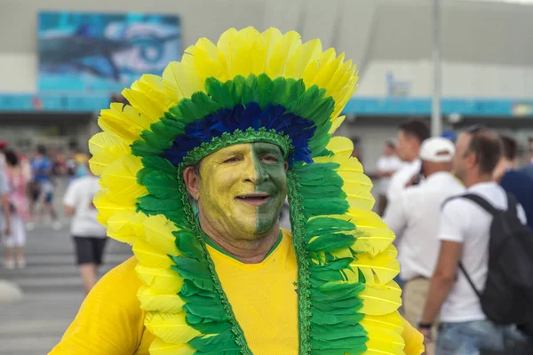 Rostov-On-Don, Rusya-17 Haziran 2018: FIFA Dünya Kupası 2018 ev sahibi şehir Rostov-on-Don yer Rostov Arena, Brezilya hayranları,
