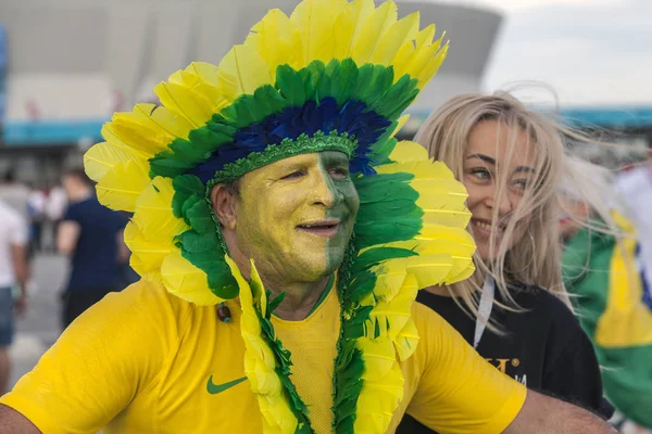 Rostov-On-Don, Rusya-17 Haziran 2018: FIFA Dünya Kupası 2018 ev sahibi şehir Rostov-on-Don yer Rostov Arena, Brezilya hayranları,