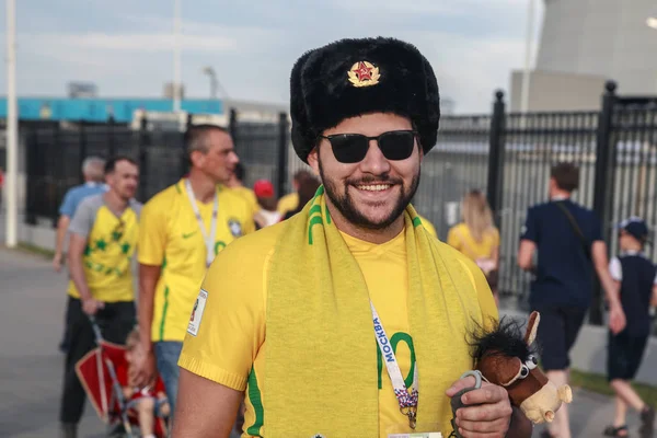 Rostov-On-Don, Rusya-17 Haziran 2018: FIFA Dünya Kupası 2018 ev sahibi şehir Rostov-on-Don yer Rostov Arena, Brezilya hayranları,
