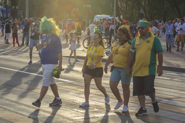 Rostov-On-Don, Rusya-17 Haziran 2018: FIFA Dünya Kupası 2018 ev sahibi şehir Rostov-on-Don yer Rostov Arena, Brezilya hayranları,