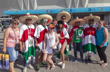 Rostov-On-Don, Rusya-23 Haziran 2018: FIFA Dünya Kupası 2018 ev sahibi şehir Rostov-on-Don yer Rostov Arena, Rusya, editoryal Meksika futbol hayranları 