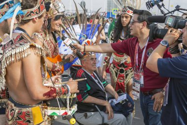Rostov-On-Don, Rusya-23 Haziran 2018: FIFA Dünya Kupası 2018 ev sahibi şehir Rostov-on-Don yer Rostov Arena, Rusya, editoryal Meksika futbol hayranları 