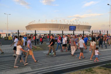 Rostov-On-Don, Rusya-26 Haziran 2018: FIFA Dünya Kupası 2018 ev sahibi şehir Rostov-on-Don yer Rostov Arena, inşaat, akşam manzara tamamlanması aşamasında Rostov Arena Stadyumu.
