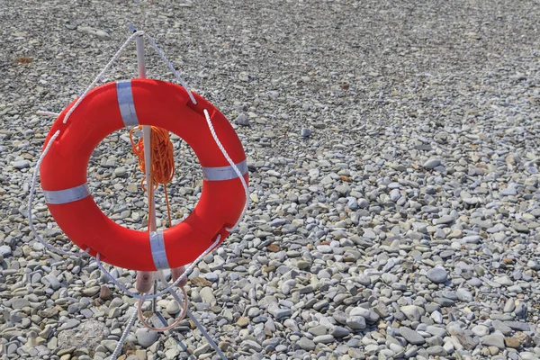 Lifebuoy Морському Пляжі Морська Галька Копіювання Простору — стокове фото