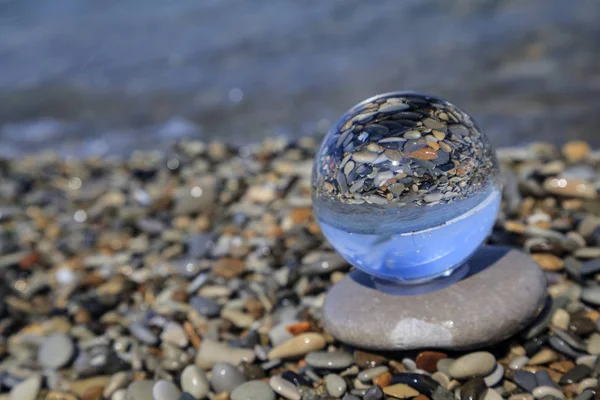 Concept Summer Crystal Ball Background Sea Beach Copy Space — Stock Photo, Image