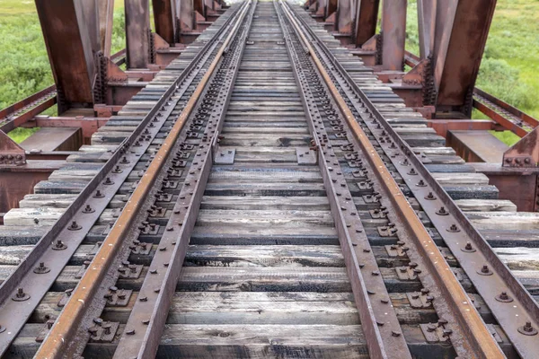 Старий Залізничний Залізничний Міст Рейки Палі — стокове фото