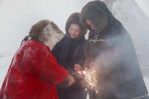 Житель Tundra Корінні Жителі Далекої Півночі Tundra Відкрити Область Дітей — стокове фото
