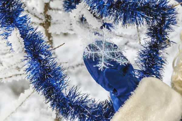 Jultema Försäljning Glada Jultomten Snöig Skog Santa Bakgrunden Vinter Skog — Stockfoto