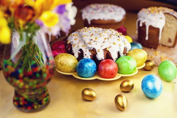 Easter Cake Easter Background Easter Eggs Toned — Stock Photo, Image