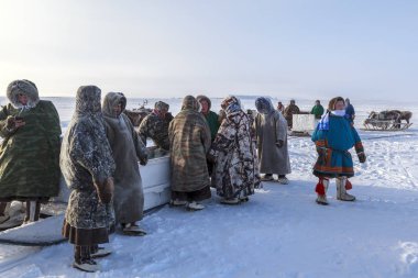 Nadym, Russia - February 23, 2019: Yamal, open area, tundra,The  clipart