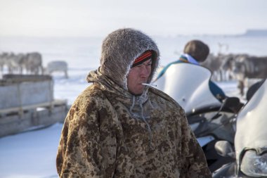 Nadym, Russia - February 23, 2019: Yamal, open area, tundra,The  clipart