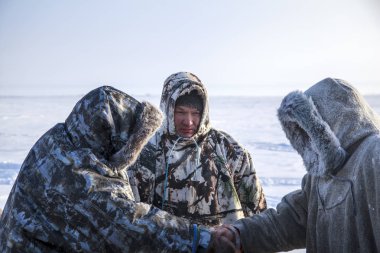 Nadym, Russia - February 23, 2019: Yamal, open area, tundra,The  clipart