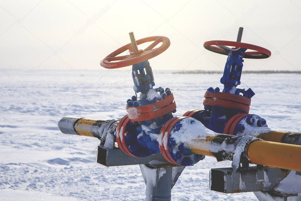 Oil, gas industry. Group wellheads and valve armature,gas condit