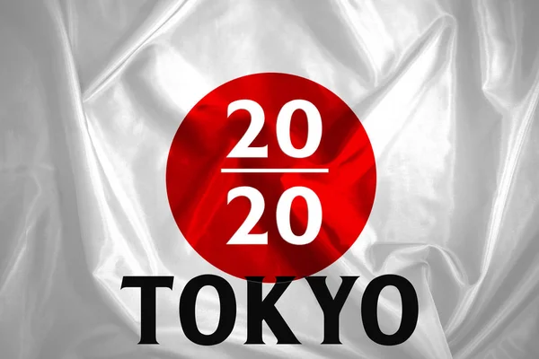 Summer Olympics in Japan.Tokyo 2020 text on silk Japanese flag