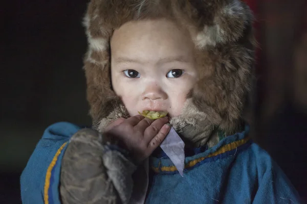 Bosatt Tundran Den Extrema Norr Yamal Betet Nenets Människor Barn — Stockfoto