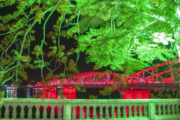 Färgglada Närbild Trang Tien Bridge Nattutsikt Ovanifrån Hue City Vietnam — Stockfoto