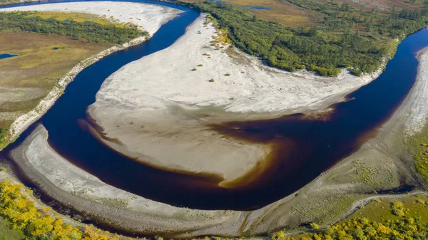 Paisaje Selva Tundra Orilla Del Río Arenoso Vista Pájaro Círculo —  Fotos de Stock