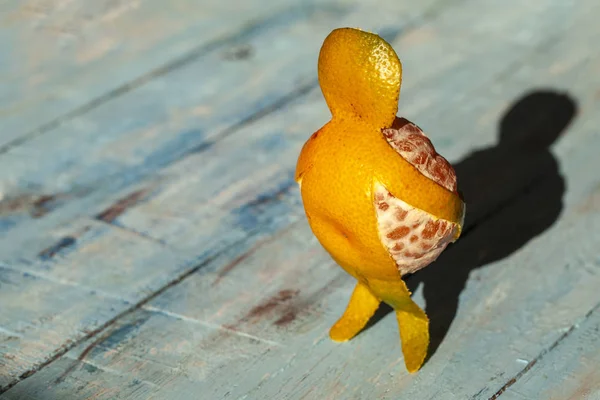 Concept Pull Yourself Together Move Man Form Tangerine Carries Himself — Stock Photo, Image