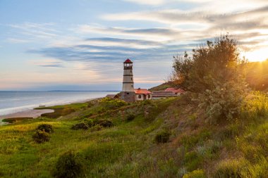 Rusya, Rostov Bölgesi, Merzhanovo Köyü, Azov Denizi kıyısındaki eski deniz feneri.