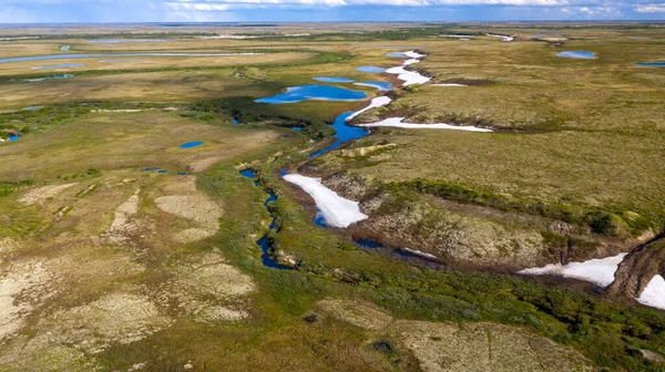 Paisaje Selva Tundra Orilla Del Río Arenoso Vista Pájaro Círculo —  Fotos de Stock